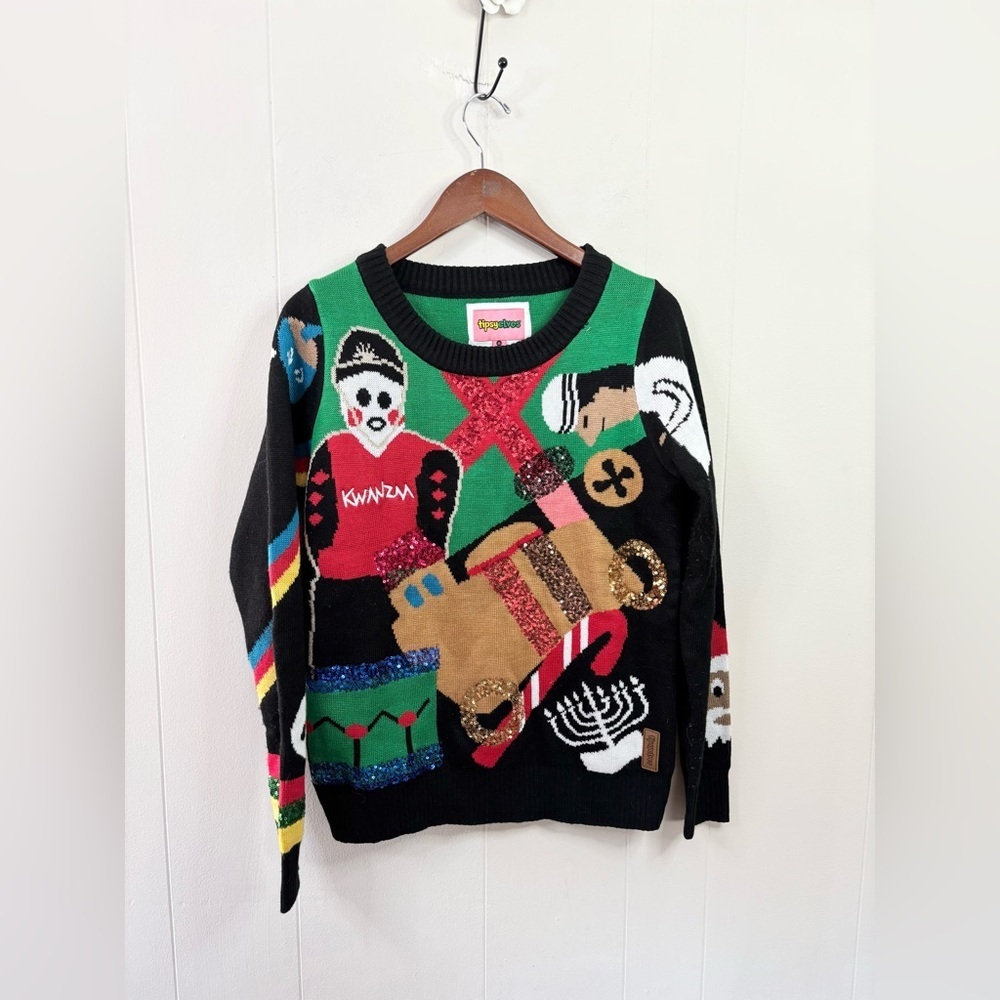 Tipsy Elves office work party Christmas holiday sweater novelty print size M